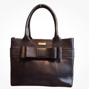 Kate Spade New York Quinn Villabella Black Leather Bow Tote Bag Purse Pebbled